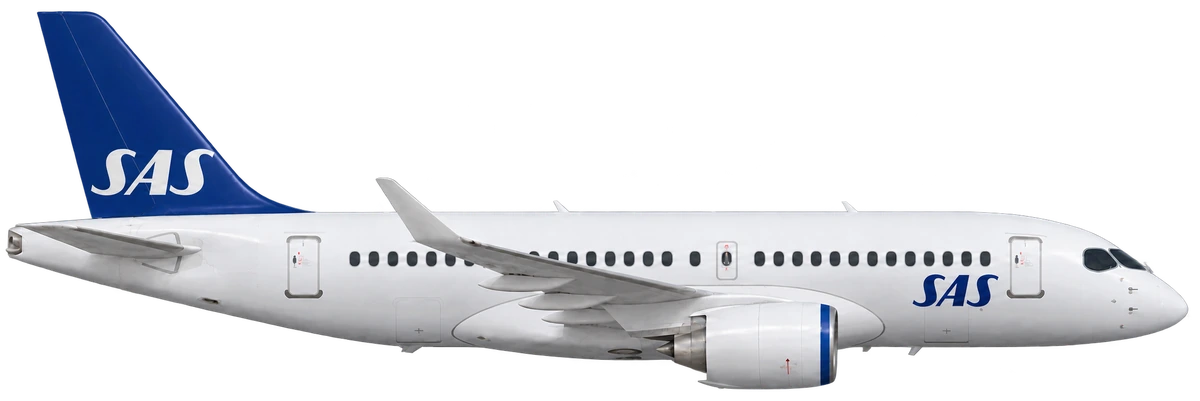 Airbus A220-100 in SAS Scandinavian Airlines livery, side profile