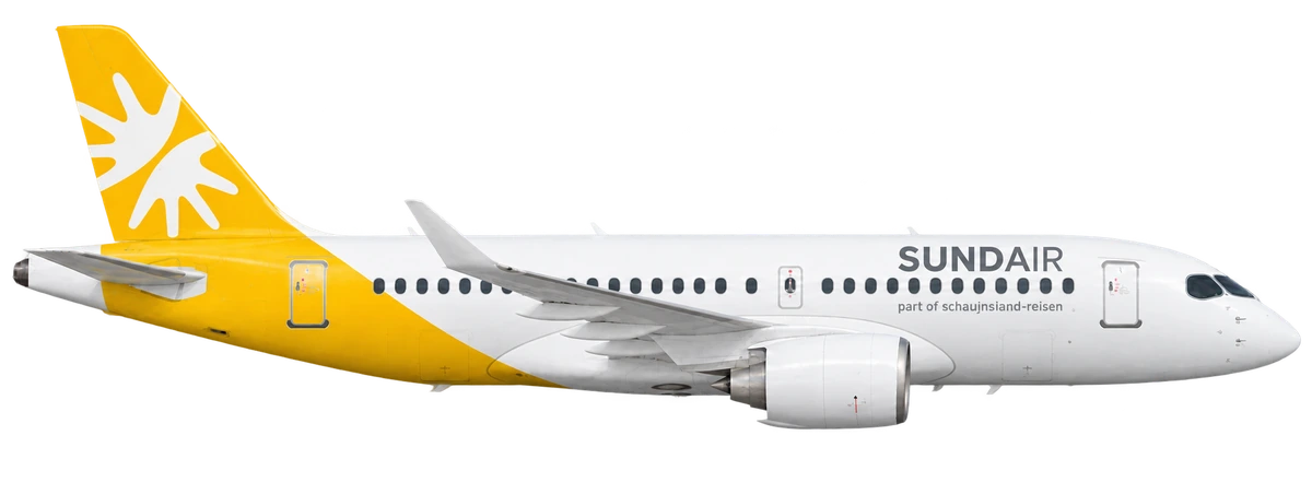 Airbus A220-100 in Sundair livery, side profile
