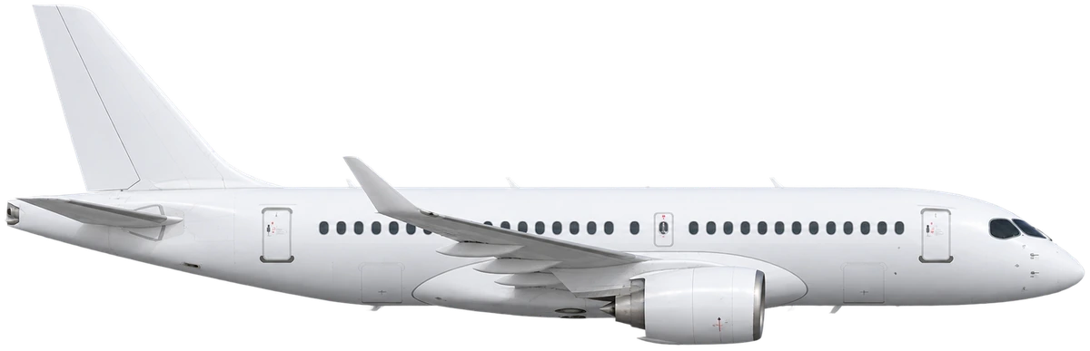 Airbus A220-100 in United Airlines livery, side profile