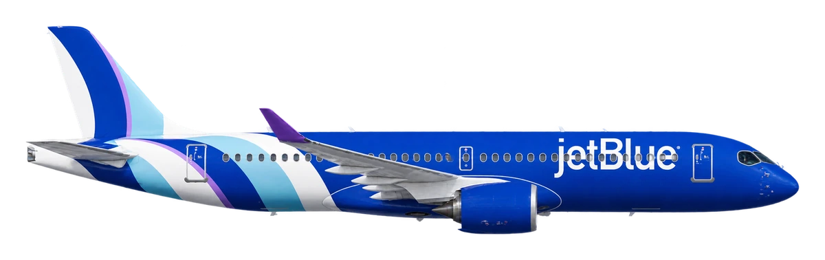 Airbus A220-300 in JetBlue livery, side profile