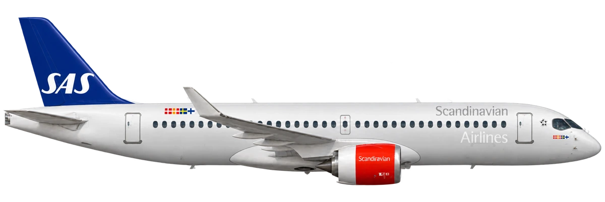 Airbus A220-300 in SAS Scandinavian Airlines livery, side profile