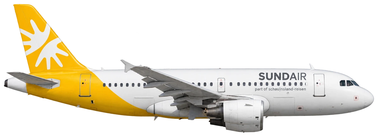 Airbus A318 in Sundair livery, side profile