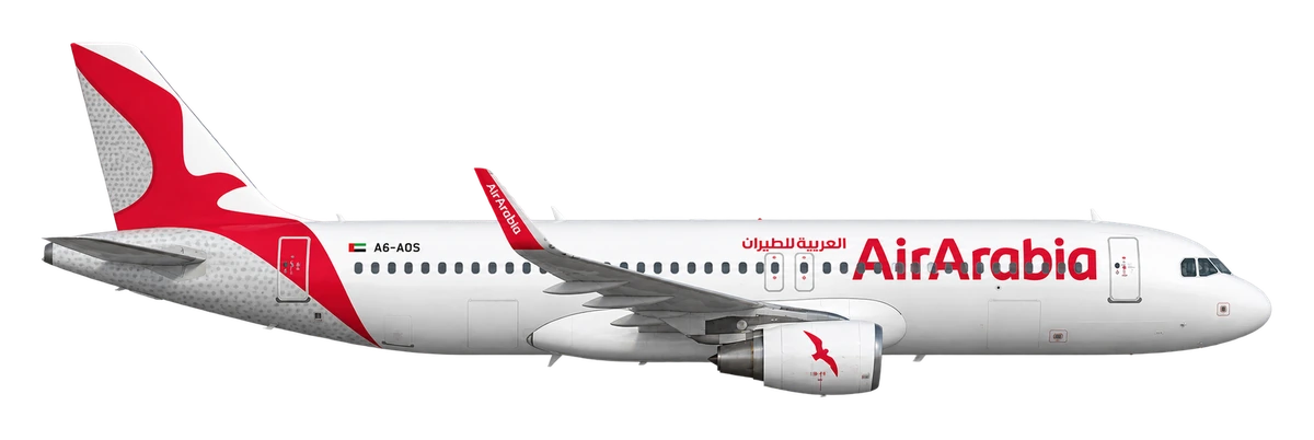 Airbus A320 in Air Arabia livery, side profile
