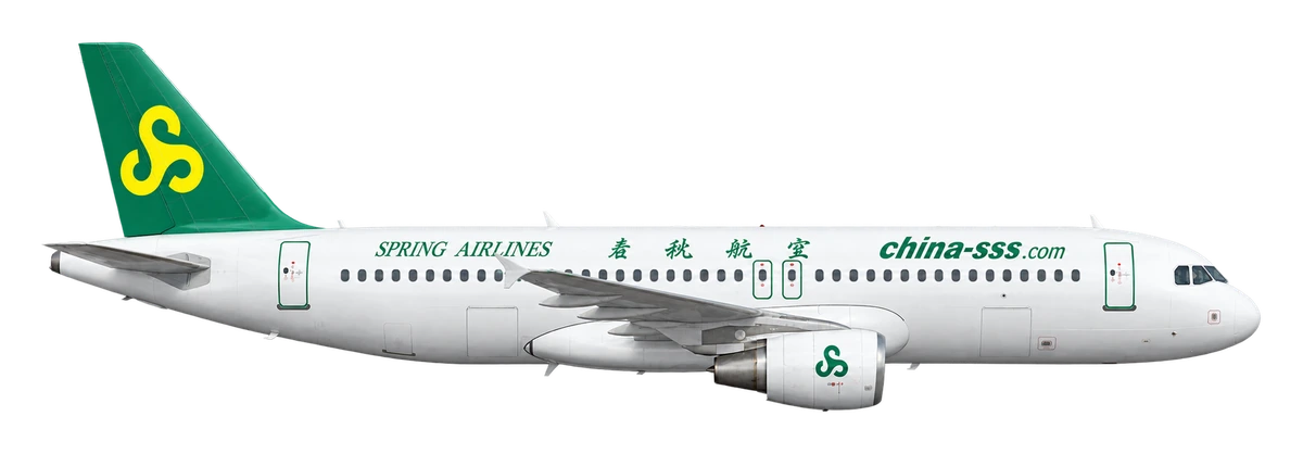 Airbus A320 in Spring Airlines livery, side profile