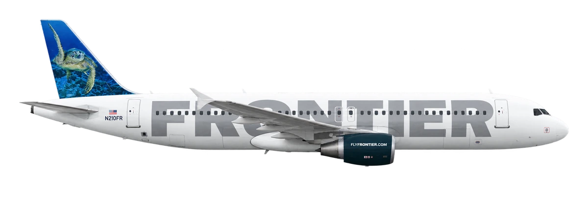 Airbus A320 in Frontier Airlines livery, side profile