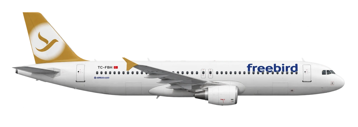 Airbus A320 in Freebird Airlines livery, side profile