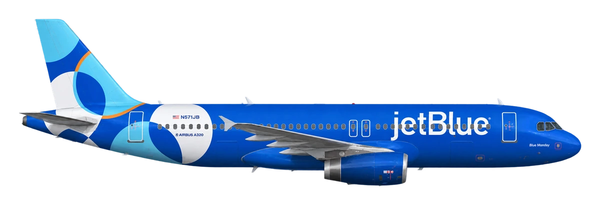 Airbus A320 in JetBlue livery, side profile