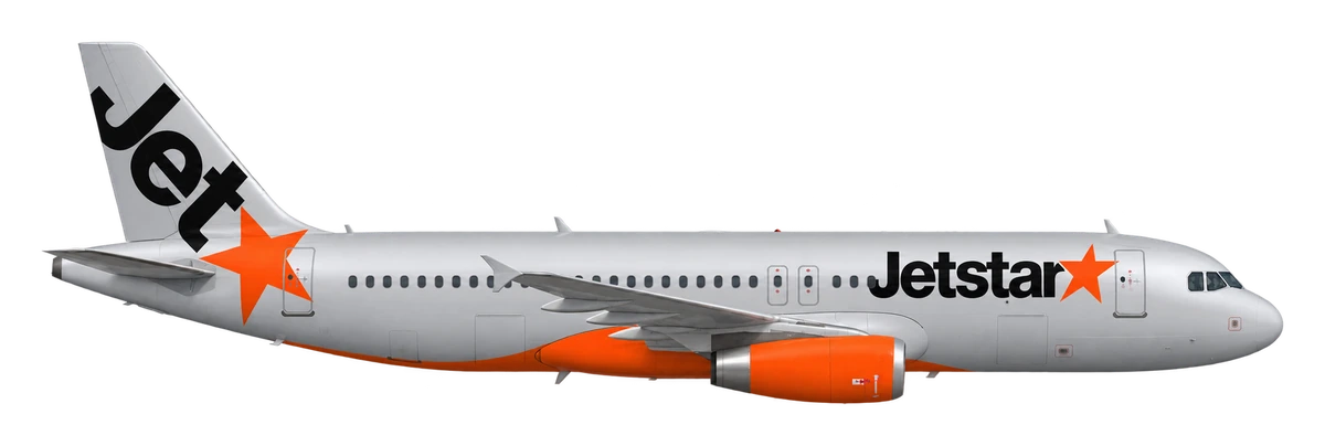 Airbus A320 in Jetstar livery, side profile