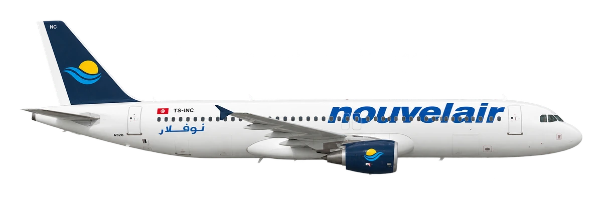 Airbus A320 in Nouvelair livery, side profile