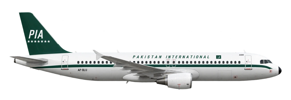 Airbus A320 in Pakistan International Airlines livery, side profile