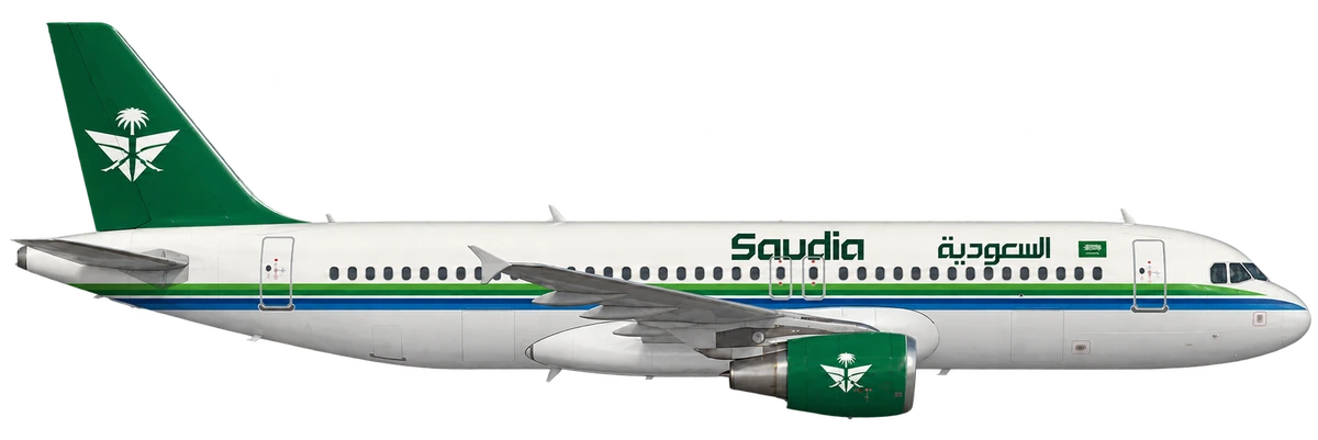 Airbus A320 in Saudia livery, side profile