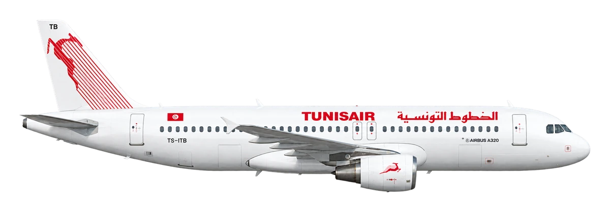 Airbus A320 in Tunisair livery, side profile