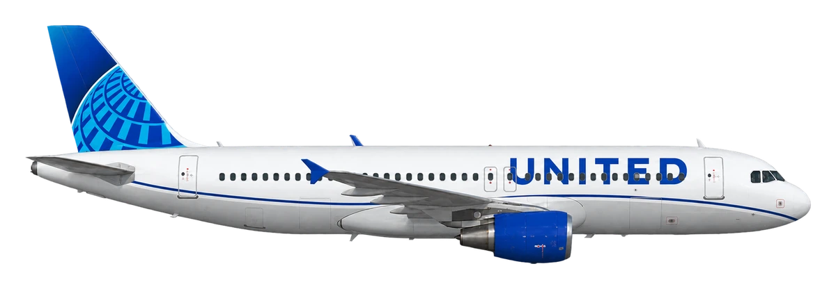 Airbus A320 in United Airlines livery, side profile