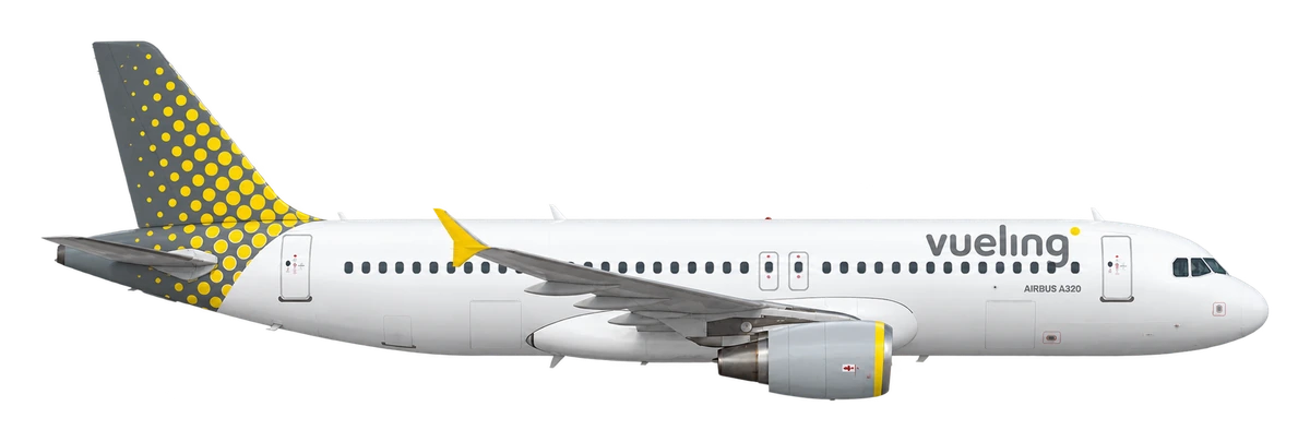 Airbus A320 in Vueling livery, side profile