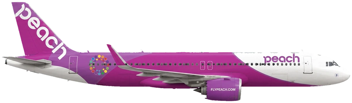 Airbus A320neo in Peach Aviation livery, side profile