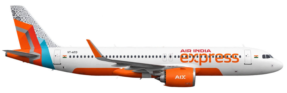 Airbus A320neo in Air India Express livery, side profile