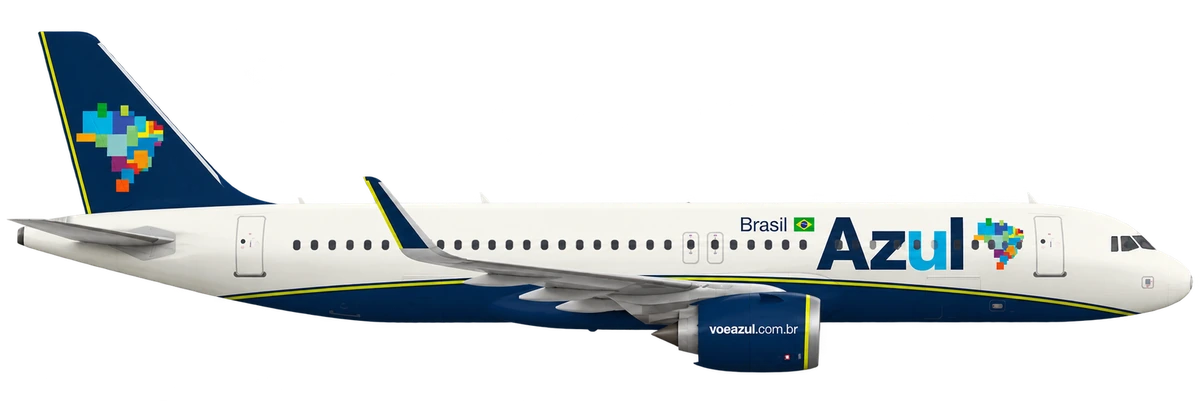 Airbus A320neo in Azul livery, side profile