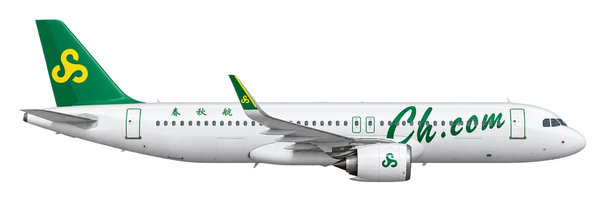 Airbus A320neo in Spring Airlines livery, side profile