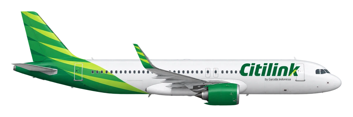 Airbus A320neo in Citilink livery, side profile