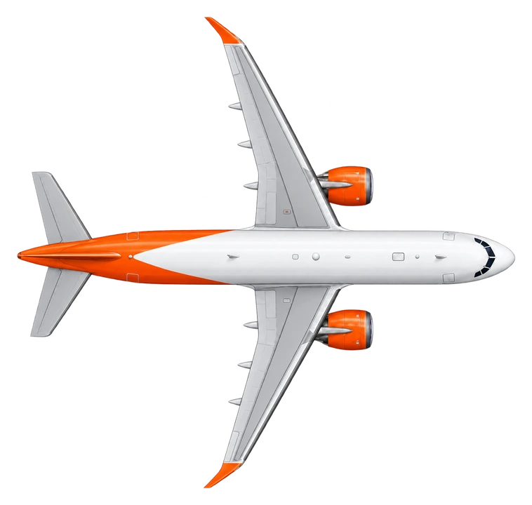 Airbus A320neo in easyJet livery, top view