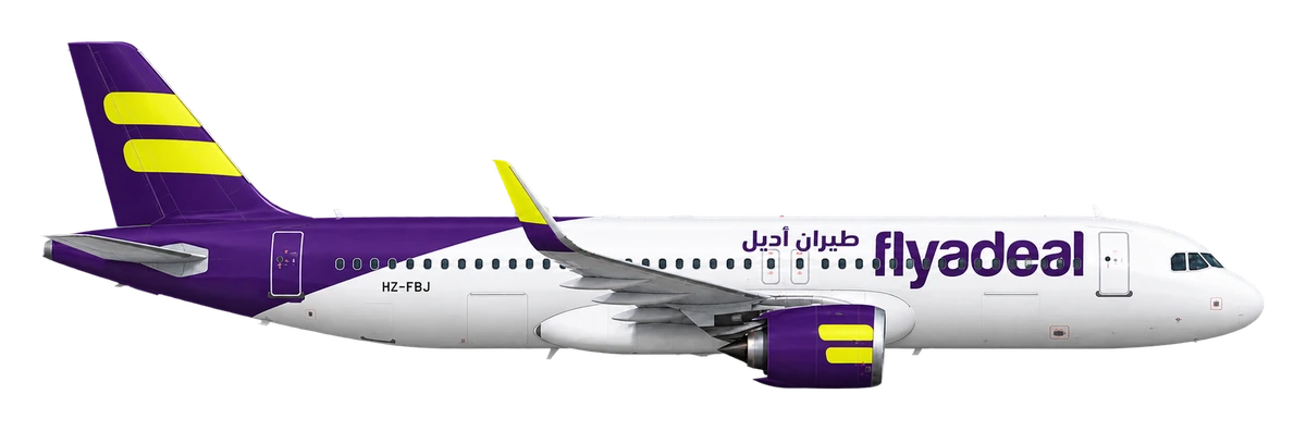 Airbus A320neo in flyadeal livery, side profile