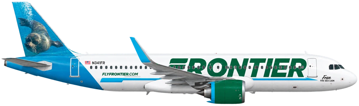 Airbus A320neo in Frontier Airlines livery, side profile