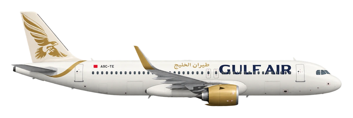Airbus A320neo in Gulf Air livery, side profile