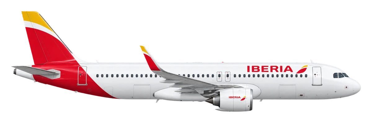 Airbus A320neo in Iberia livery, side profile