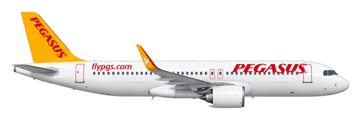 Airbus A320neo in Pegasus Airlines livery, side profile