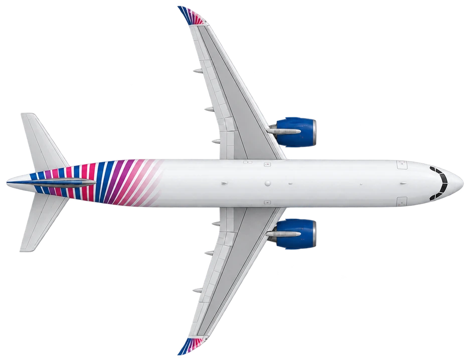 Airbus A320neo in Sky Express livery, top view