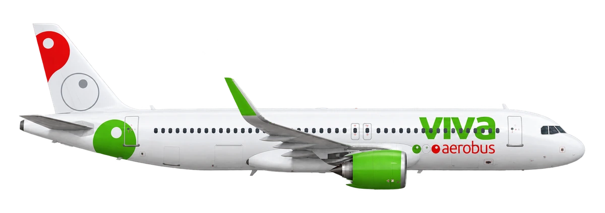 Airbus A320neo in Viva Aerobus livery, side profile