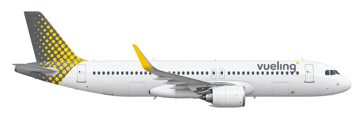 Airbus A320neo in Vueling livery, side profile