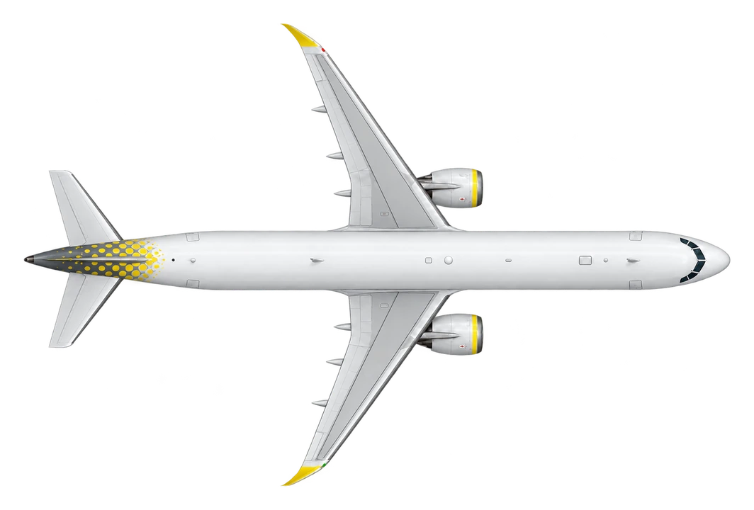 Airbus A320neo in Vueling livery, top view