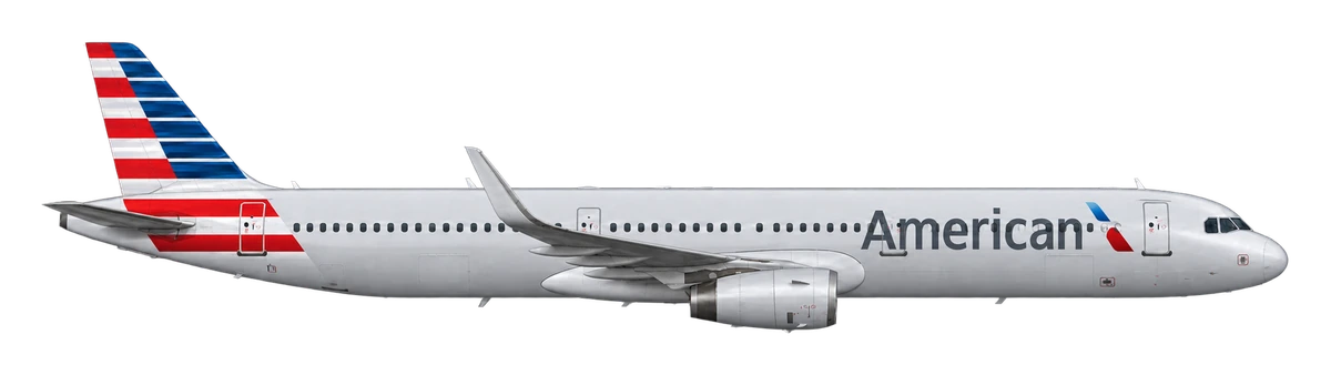 Airbus A321 in American Airlines livery, side profile