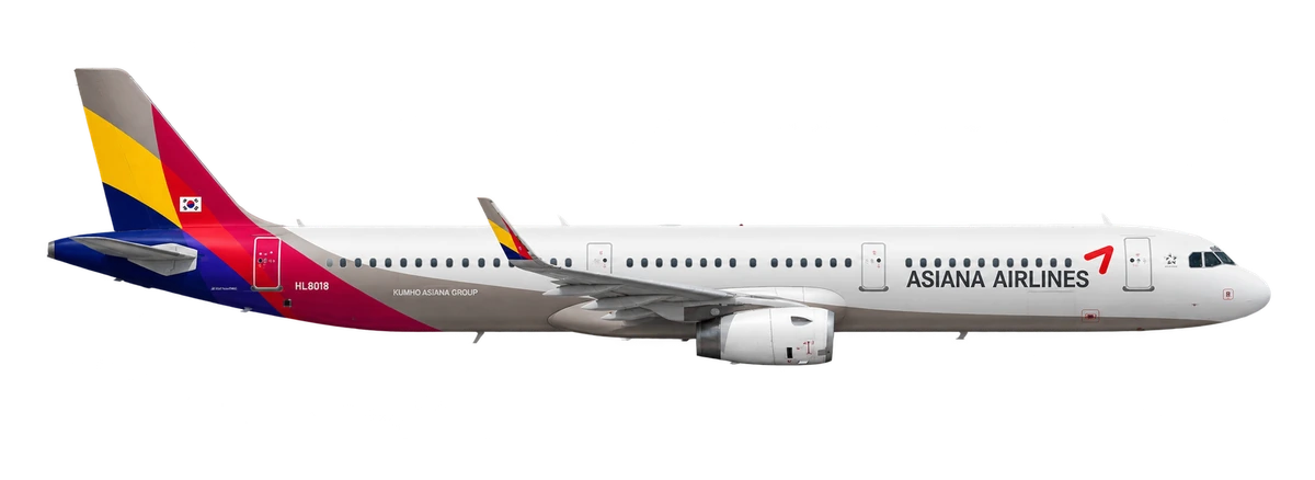 Airbus A321 in Asiana Airlines livery, side profile