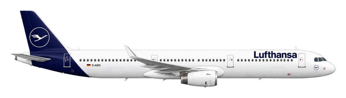 Airbus A321 in Lufthansa livery, side profile