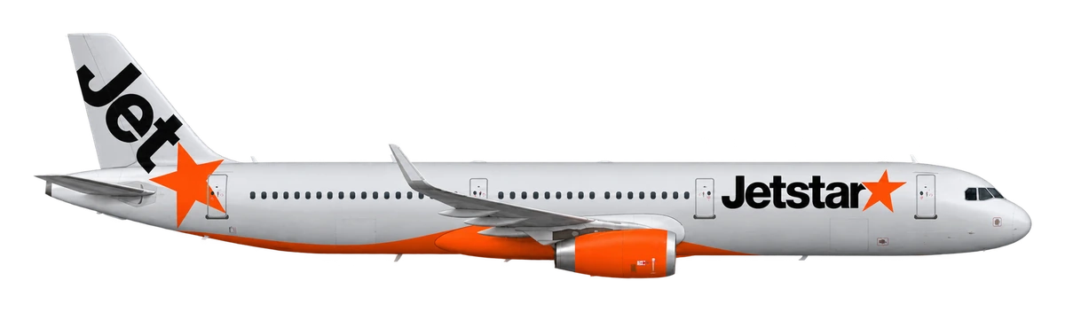 Airbus A321 in Jetstar livery, side profile
