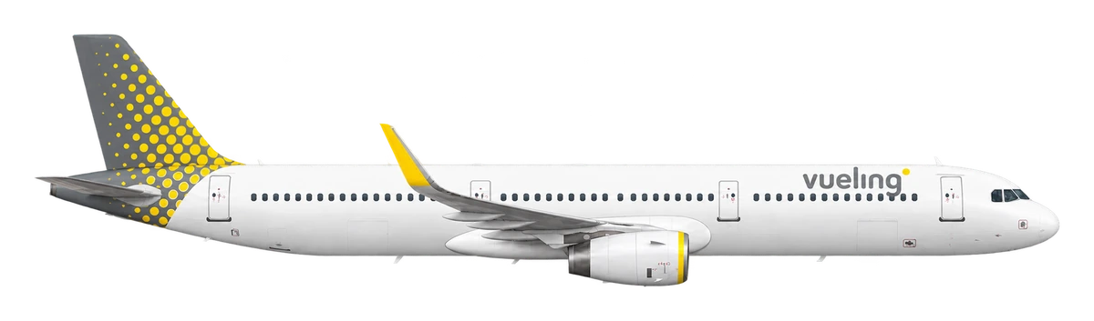 Airbus A321 in Vueling livery, side profile
