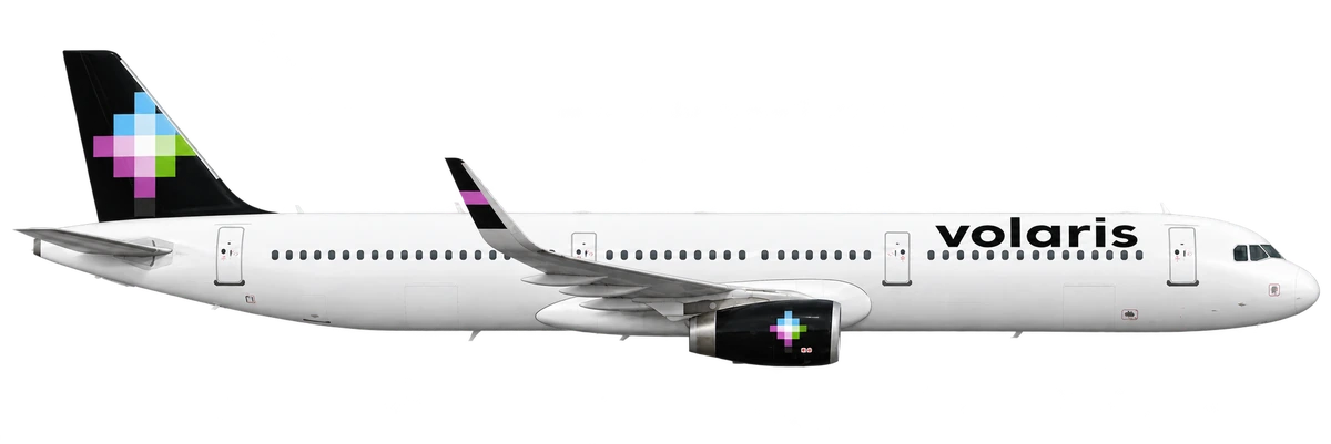 Airbus A321 in Volaris livery, side profile