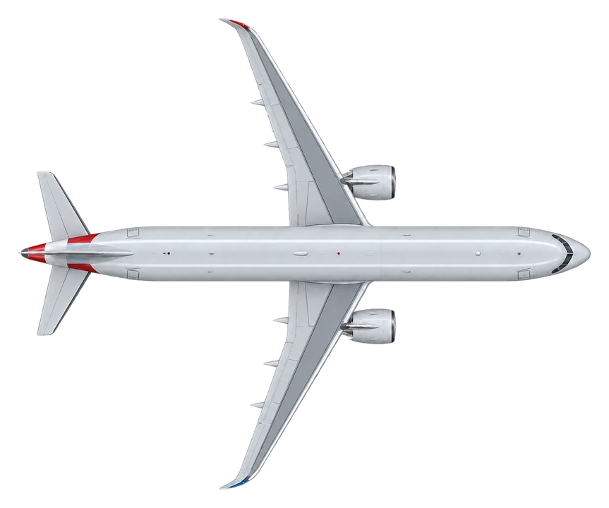 Airbus A321neo in American Airlines livery, top view