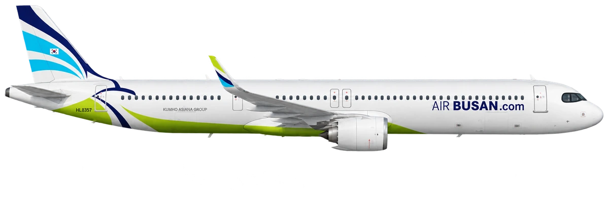 Airbus A321neo in Air Busan livery, side profile