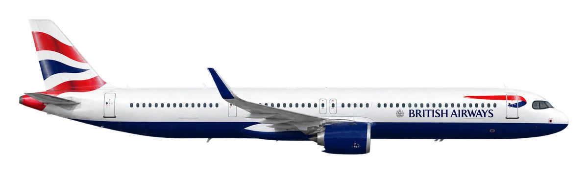 Airbus A321neo in British Airways livery, side profile