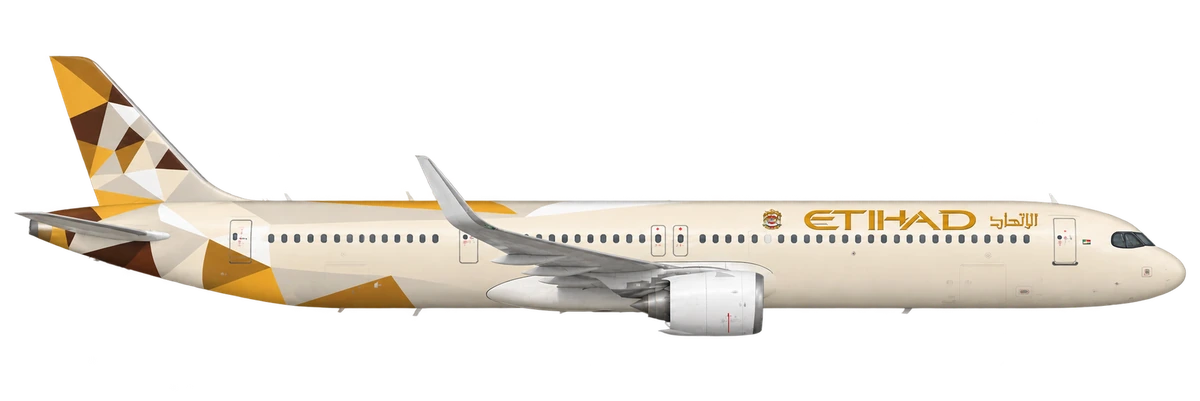 Airbus A321neo in Etihad Airways livery, side profile