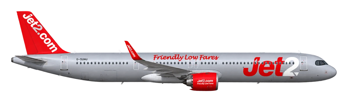 Airbus A321neo in Jet2 livery, side profile
