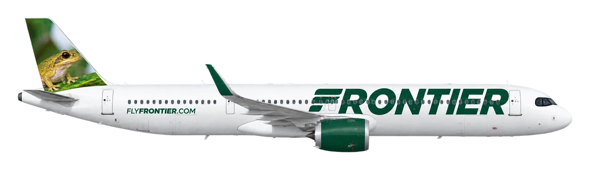 Airbus A321neo in Frontier Airlines livery, side profile