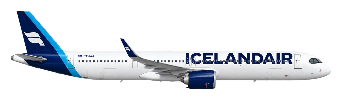 Airbus A321neo in Icelandair livery, side profile