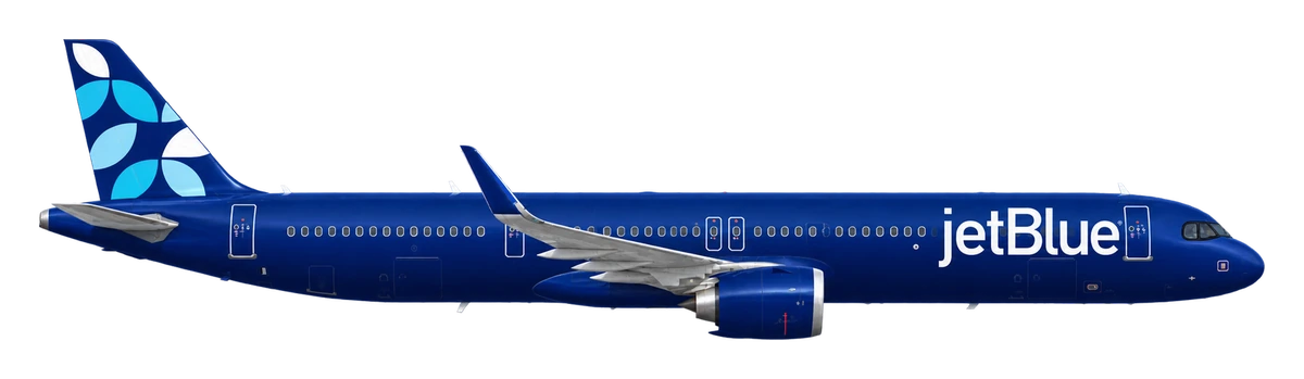 Airbus A321neo in JetBlue livery, side profile