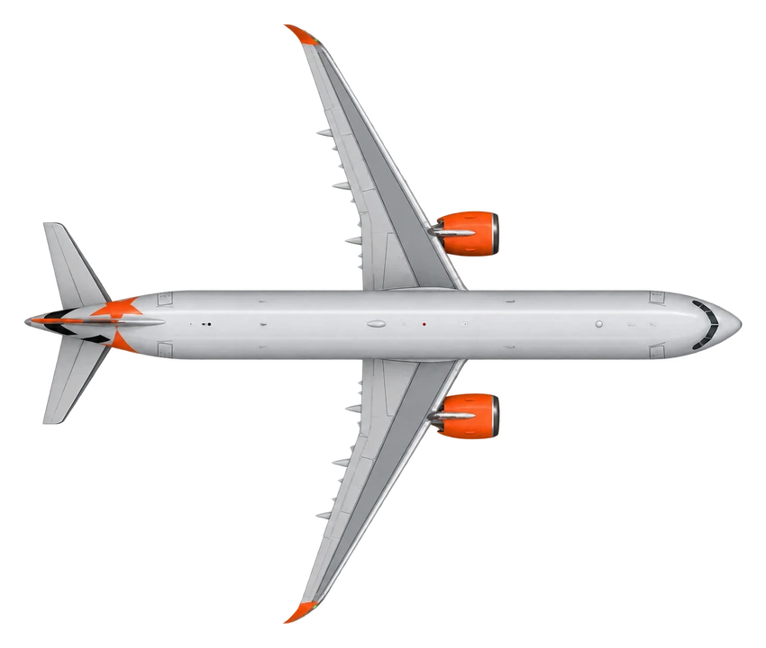 Airbus A321neo in Jetstar livery, top view