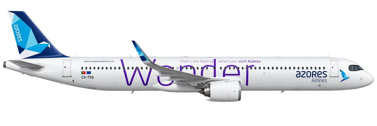 Airbus A321neo in Azores Airlines livery, side profile