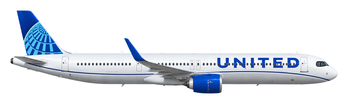 Airbus A321neo in United Airlines livery, side profile